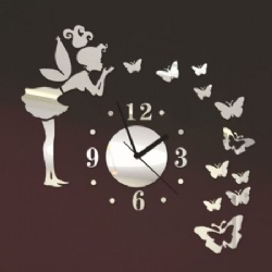 Angel Beauty Butterfly Figure Art Mordern Luxury Design DIY Removable 3D Crystal Mirror Wall Clock