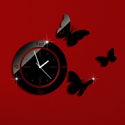 Butterflies Art Mordern Luxury Design DIY Removable 3D Crystal Mirror Wall Clock
