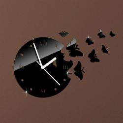 Flying Butterflies Mirror Wall Clock Wall Sticker Home Décor Art Living Room Bedroom Decoration