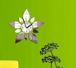 Adhesive acrylic Flower Shape mirror 3d wall clocks stickers