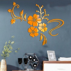 Multi-pieces Panels Large Flower Vine Closet Decor Crystal Reflective DIY Mirror Wall Stickers