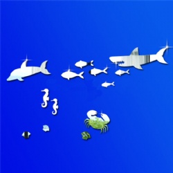 Shark Fish Crab DIY Acrylic Mirror Surface Gift for Kids Wall Stickers