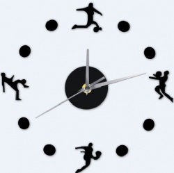 Football Figure Acrylic Crystal Morden DIY Clock, Quartz Quiet Wall Clock ,Home Decoration Kid's Room Wall Clock