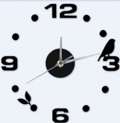 Digital Number Birds Leaves DIY Wall Clock Acrylic Reflective Self Adhensive Wall Clock