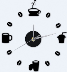 Coffee Cups Beans 3D DIY Wall Clock Acrylic Stickers Quartz Modern Wall Clock
