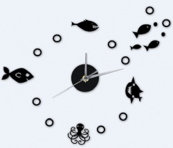 Fish Shark Octopus Self-adhensive 3D DIY Wall Clock Kid's Room